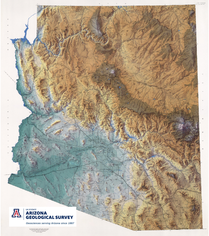 Shaded relief map of Arizona
