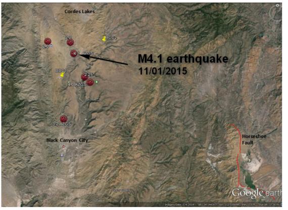 Earthquake epicenters for 1 Nov-2 Nov 2015 Black Canyon City earthquake(s)