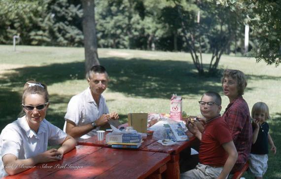 In the field: (L to R) Judy Bowser, Bob Dott, son Jim Dott, Nancy Dott, daughter Karen Dott