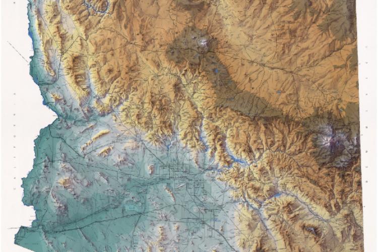 Shaded relief map of Arizona